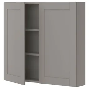 IKEA ENHET ЕНХЕТ, настінна шафа з 2 полицями/дверцят, сіра/сіра рамка, 80x17x75 см 093.236.75 фото