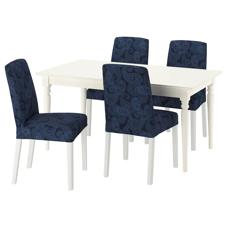 IKEA INGATORP ИНГАТОРП / BERGMUND БЕРГМУНД, стол и 4 стула, белый/белый Kvillsfors темно-синий/синий, 155/215 см 495.747.23 фото №1