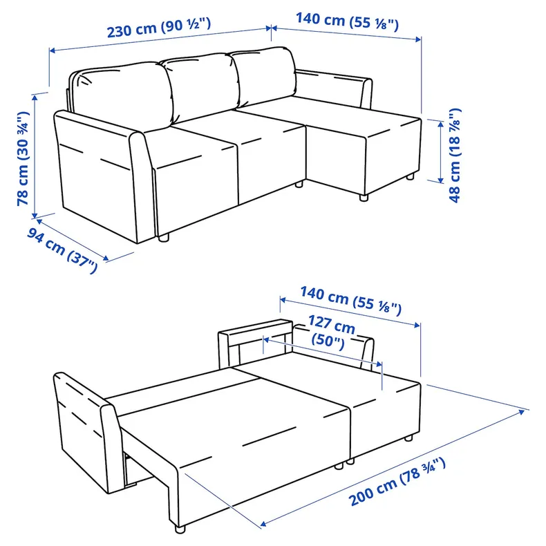 IKEA BRISSUND БРИССУНД, 3-местный диван-кровать с козеткой, Хакебо темно-серый 605.808.69 фото №8