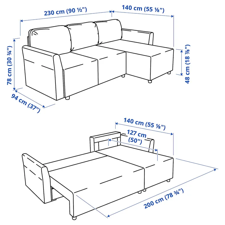 IKEA BRISSUND БРІССУНД, 3-місний диван із кушеткою, Хакебо темно-сірий 605.808.69 фото №8