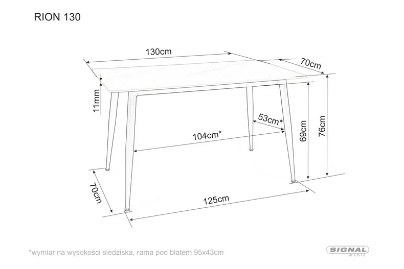 Обідній Стіл SIGNAL RION, білий / чорний каркас 90x160 фото №3