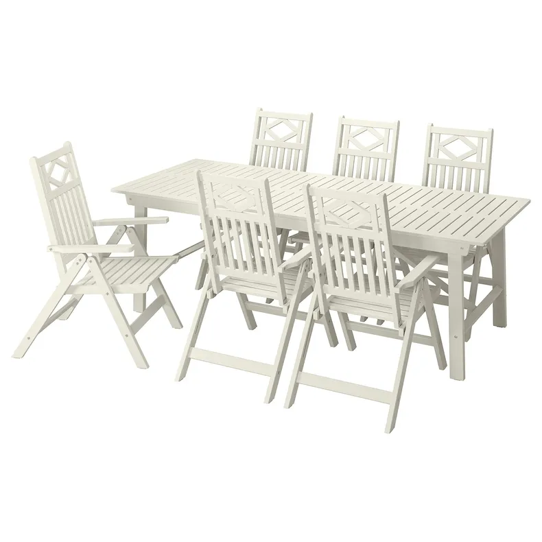 IKEA BONDHOLMEN БОНДХОЛЬМЕН, стіл+6 крісел із відкид спин/вуличн, білий/бежевий 695.512.35 фото №1