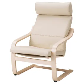 IKEA POÄNG ПОЭНГ, кресло, березовый шпон / Глосе белый с оттенком 198.305.88 фото