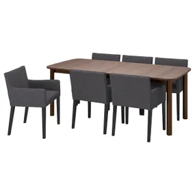 IKEA STRANDTORP СТРАНДТОРП / MÅRENÄS МОРЕНЭС, стол и 6 стульев, коричневый / черный Gunnared темно-серый, 150 / 205 / 260 см 895.188.29 фото