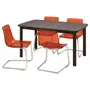IKEA STRANDTORP СТРАНДТОРП / TOBIAS ТОБІАС, стіл+4 стільці, коричневий / коричневий / червоний хром, 150 / 205 / 260 см 494.848.93 фото