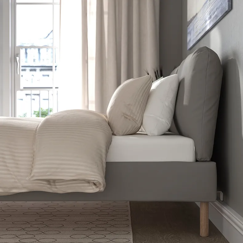 IKEA SAGESUND САГЕСУНД, каркас кровати с обивкой, Коричневый цвет / Лёнсет, 160x200 см 194.965.00 фото №4