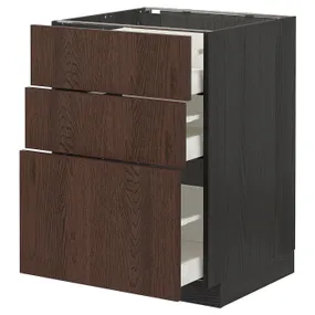 IKEA METOD МЕТОД / MAXIMERA МАКСИМЕРА, напольный шкаф с 3 ящиками, черный / синарп коричневый, 60x60 см 994.057.23 фото