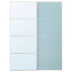IKEA MEHAMN/AULI МЕХАМН/АУЛІ, розсувні дверцята, 2 шт., алюмінієве дзеркало 2шт/світло-блакитне дзеркало, 150x201 см 595.521.79 фото