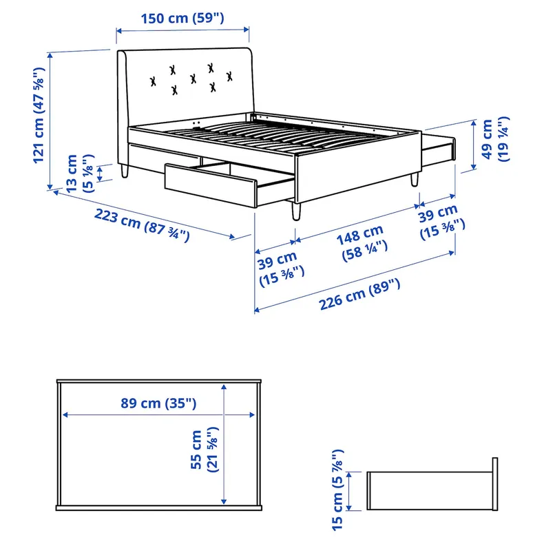 IKEA IDANÄS ИДАНЭС, кровать с отделением для хранения, Окрашенный в бледно-розовый цвет, 140x200 см 804.471.67 фото №13