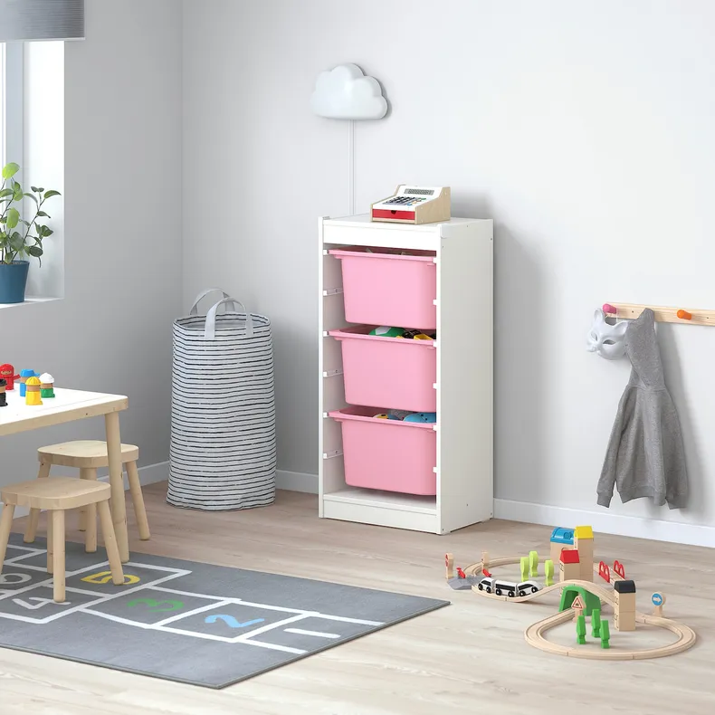 IKEA TROFAST ТРУФАСТ, комбинация д / хранения+контейнеры, белый / розовый, 46x30x94 см 893.359.76 фото №2