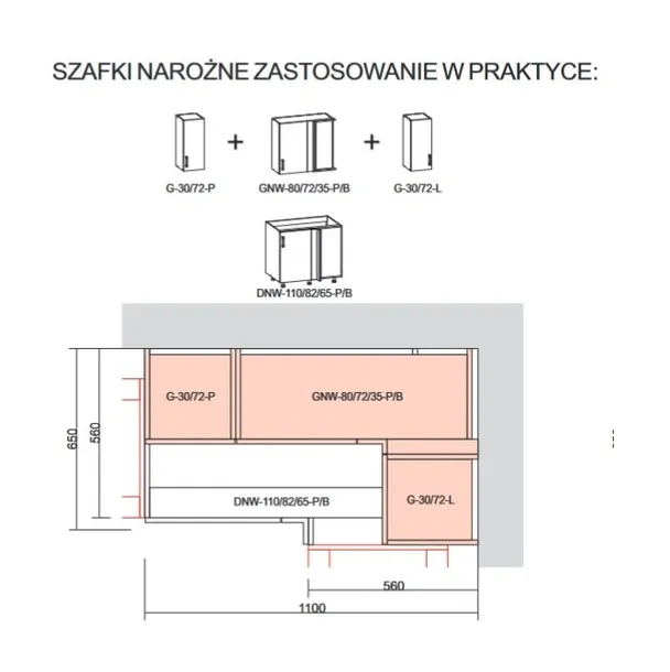 BRW Підошва L6 ліва кутова кухонна шафа дуб галіфакс натура будує 80x72см, чорний/дубовий галіфакс природа FM_GNW_80/72/35_L/B-CA/DHN фото №4