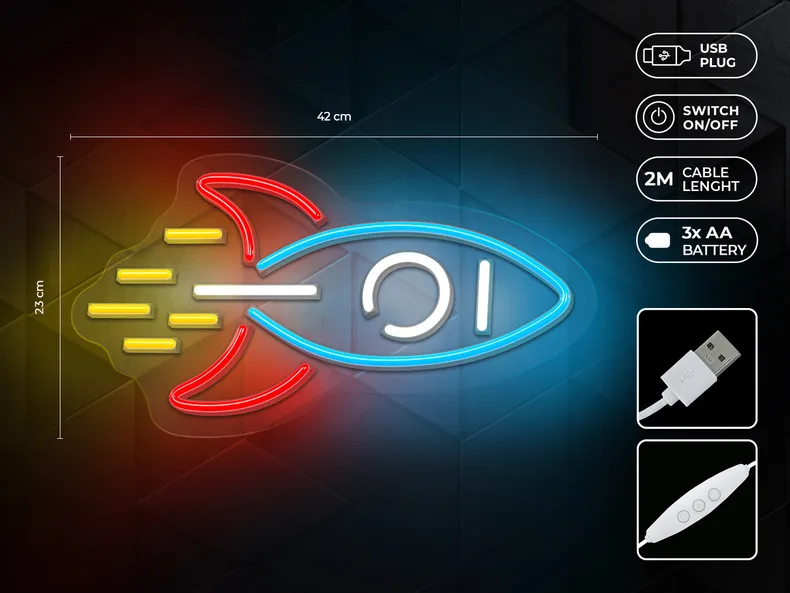 BRW Дитячий неоновий настінний світильник Rocket LED мікс кольорів 093806 фото №3