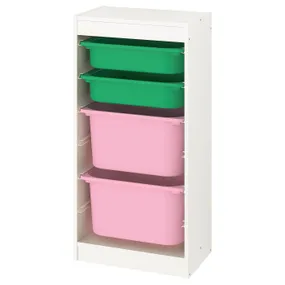 IKEA TROFAST ТРУФАСТ, комбинация д / хранения+контейнеры, белый / зеленый розовый, 46x30x94 см 893.382.01 фото