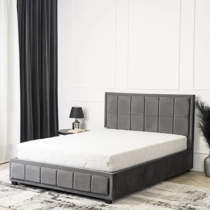 Кровать двуспальная бархатная MEBEL ELITE CARLOS Velvet, 140x200 см, серый фото №6
