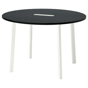 IKEA MITTZON МИТТЗОН, конференц-стол, круглый окл ясень с пятнами черный/белый, 120x75 см 595.304.46 фото