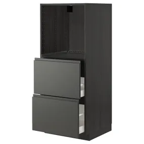 IKEA METOD МЕТОД / MAXIMERA МАКСИМЕРА, высокий шкаф с 2 ящиками д / духовки, черный / Воксторп темно-серый, 60x60x140 см 293.112.90 фото