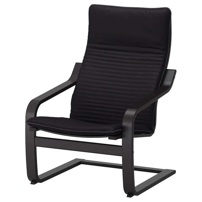 IKEA POÄNG ПОЭНГ, кресло с табуретом для ног, черный / коричневый / черный 094.842.01 фото №3