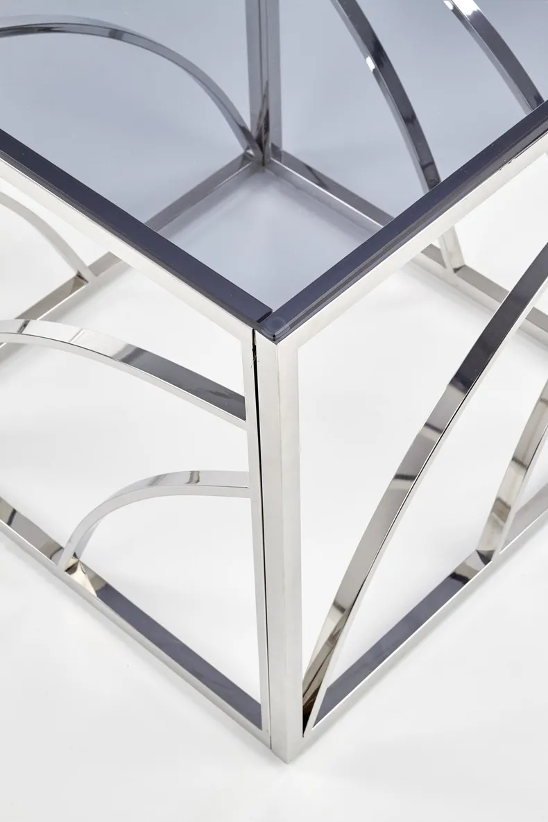 Журнальный столик стеклянный HALMAR UNIVERSE, 55x55 см, каркас - серебро, стекло - дымчатое фото №6