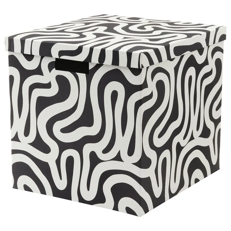 IKEA TJENA ТЙЕНА, коробка для зберігання з кришкою, дизайн/чорно-білий, 32x35x32 см 705.767.15 фото №1