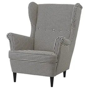 IKEA STRANDMON СТРАНДМОН, кресло с подголовником, Vibberbo черный / бежевый 204.569.56 фото