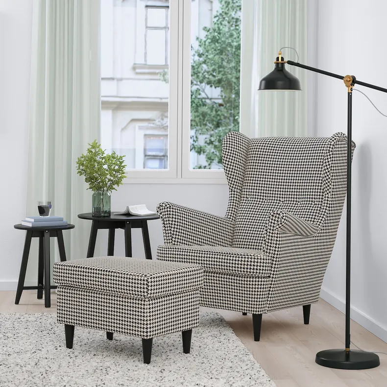 IKEA STRANDMON СТРАНДМОН, крісло та підставка для ніг, Vibberbo чорний / бежевий 294.839.03 фото №2