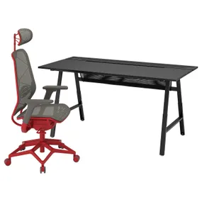 IKEA UTESPELARE УТЕСПЕЛАРЕ / STYRSPEL СТЮРСПЕЛЬ, геймерський стіл та крісло, чорний сірий/червоний 394.910.35 фото