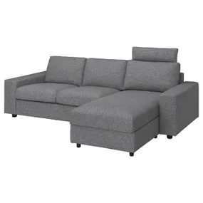 IKEA VIMLE ВИМЛЕ, 3-местный диван с козеткой, с широкими подлокотниками с подголовником/Лейде серо-черный 794.328.12 фото