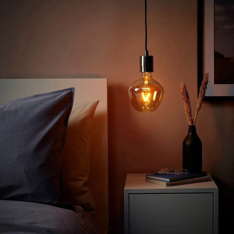 IKEA SKAFTET СКАФТЕТ / MOLNART МОЛНАРТ, подвесной светильник с лампочкой, Никелированная форма колокола / бронзовое прозрачное стекло 894.912.88 фото №2