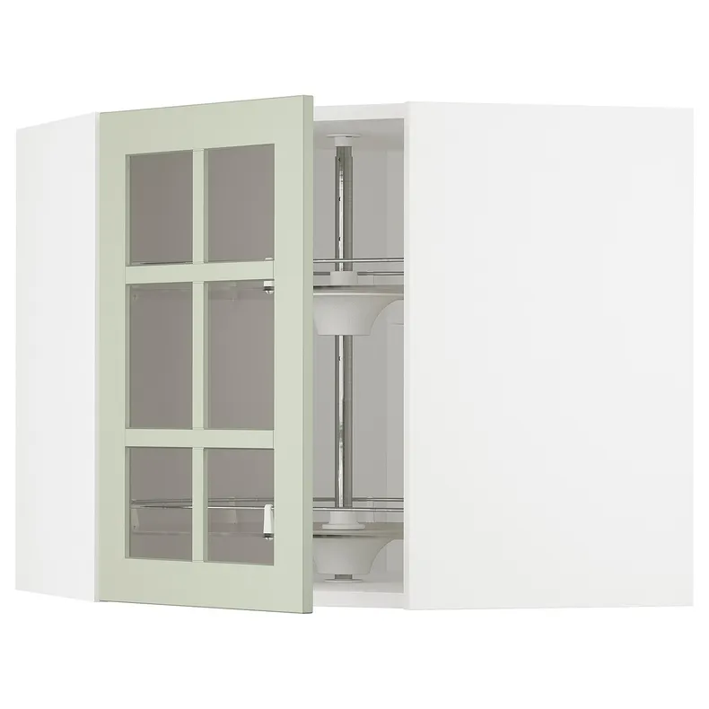 IKEA METOD МЕТОД, кутова настін шафа / об сек / скл двер, білий / Стенсунд світло-зелений, 68x60 см 794.861.88 фото №1