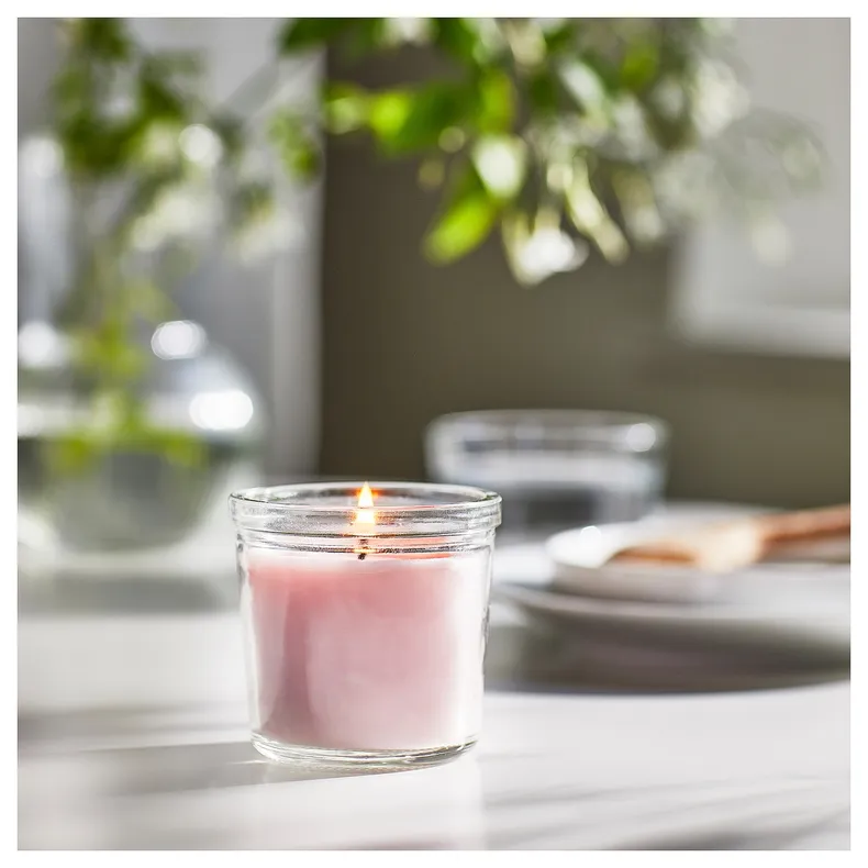IKEA LUGNARE ЛУГНАРЕ, ароматическая свеча в стакане, жасмин / розовый, 20 часов. 005.021.05 фото №3
