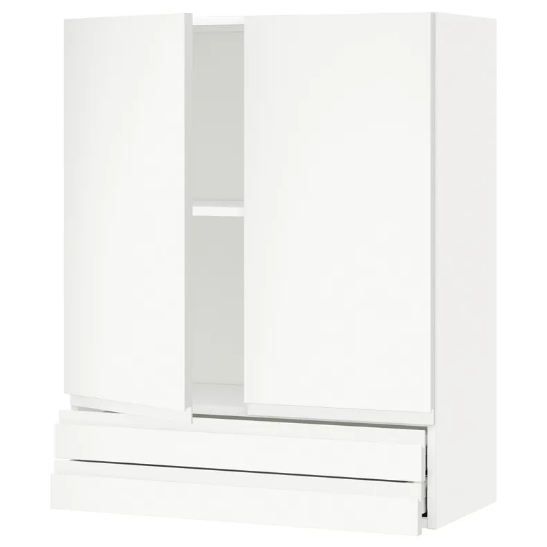 IKEA METOD МЕТОД / MAXIMERA МАКСИМЕРА, навесной шкаф / 2дверцы / 2ящика, белый / Воксторп матовый белый, 80x100 см 694.707.10 фото №1