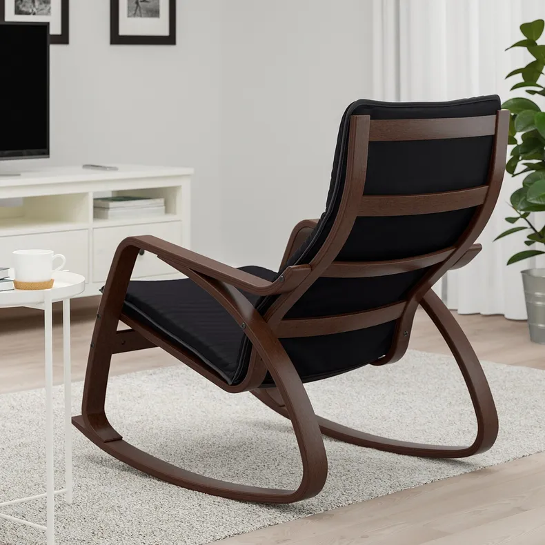 IKEA POÄNG ПОЭНГ, кресло-качалка, коричневый / черный 294.292.37 фото №3