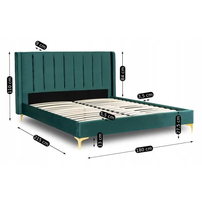 Кровать двуспальная бархатная MEBEL ELITE ARIA Velvet, 160x200 см, Зеленый фото №9