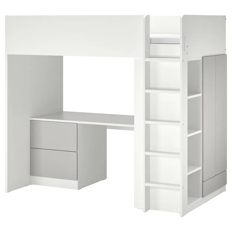 IKEA SMÅSTAD СМОСТАД, ліжко-горище, біло-сірий зі столом з 3 шухлядами, 90x200 см 794.374.47 фото №1