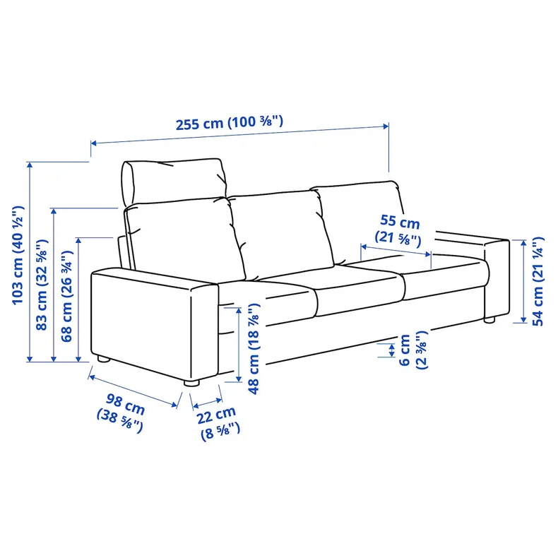 IKEA VIMLE ВІМЛЕ, 3-місний диван, з узголів'ям з широкими підлокітниками/САКСЕМАРА чорно-синій 494.014.64 фото №7