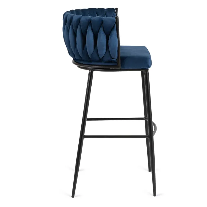 Барный стул бархатный MEBEL ELITE FLORES Velvet, темно-синий/черный фото №8