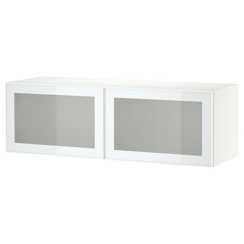 IKEA BESTÅ БЕСТО, комбинация настенных шкафов, белое стекловик / белое / светло-зеленое матовое стекло, 120x42x38 см 694.892.29 фото №1
