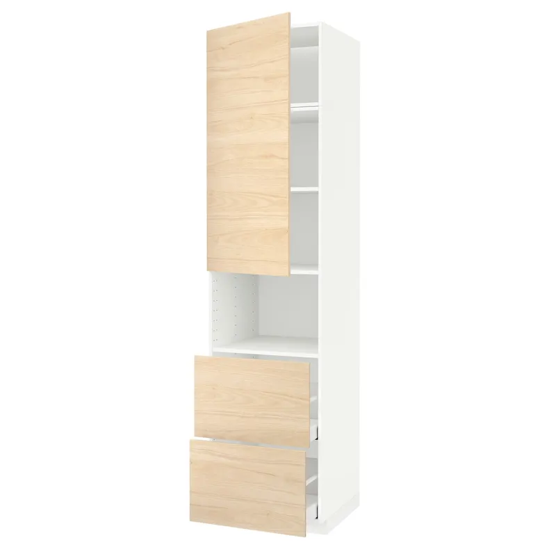 IKEA METOD МЕТОД / MAXIMERA МАКСИМЕРА, высокий шкаф д / СВЧ / дверца / 2ящика, белый / аскерсундский узор светлый ясень, 60x60x240 см 394.606.37 фото №1
