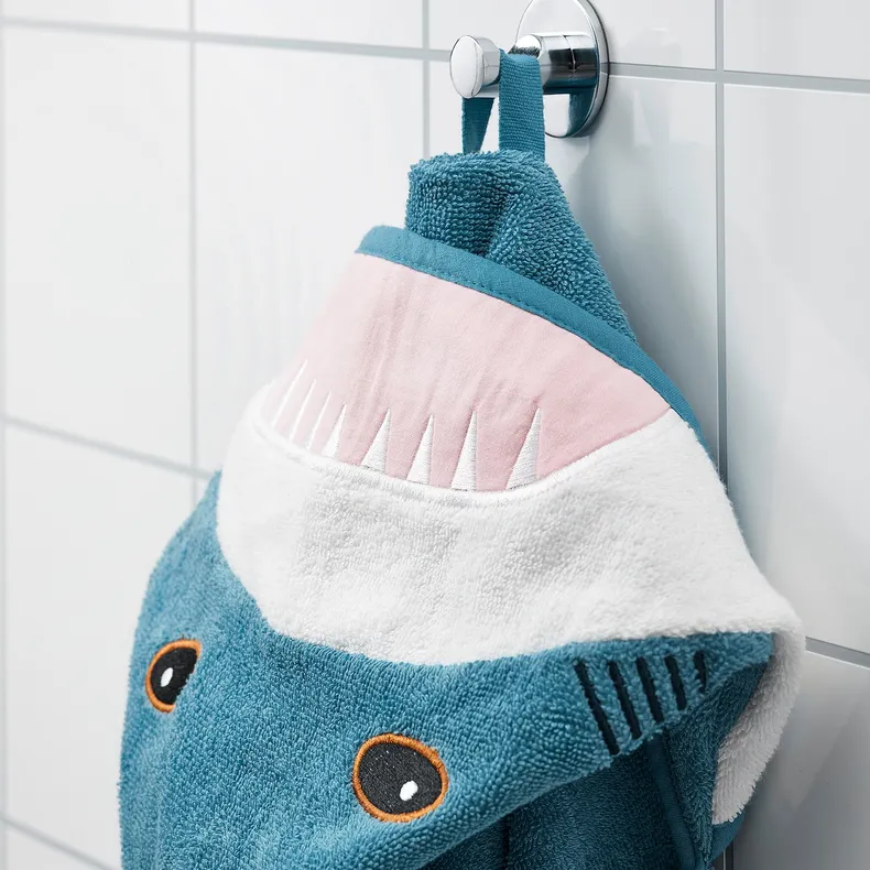 IKEA BLÅVINGAD БЛОВІНГАД, рушник із капюшоном, у формі акули/синьо-сірий, 70x140 см 905.284.41 фото №3