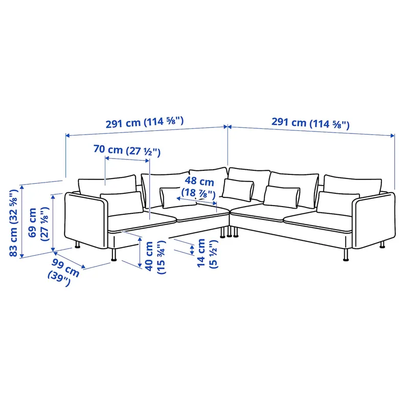 IKEA SÖDERHAMN СЕДЕРХАМН, кутовий диван, 6-місний, Сіра бірюза Kelinge 695.145.11 фото №6