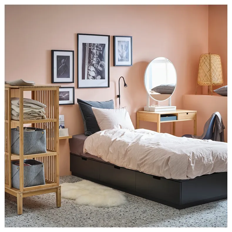 IKEA NORDLI НОРДЛІ, каркас ліжка з відд д / збер і матрац, антрацит / вогняне вугілля, 90x200 см 595.368.82 фото №3
