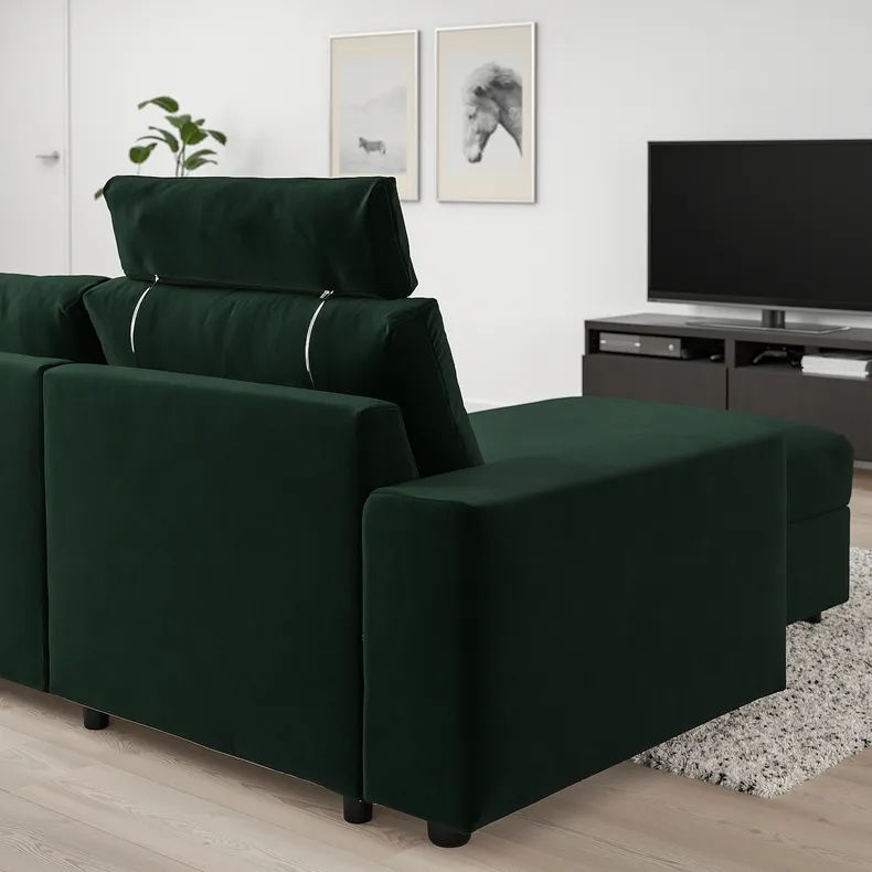 IKEA VIMLE ВІМЛЕ, 3-місний диван із кушеткою, з широкими підлокітниками з підголівником/Djuparp темно-зелений 094.326.84 фото №2