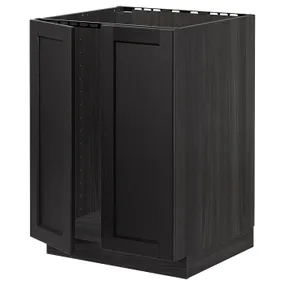 IKEA METOD МЕТОД, підлогова шафа для мийки+2 дверцят, чорний / Лерхіттан, пофарбований у чорний колір, 60x60 см 494.635.17 фото