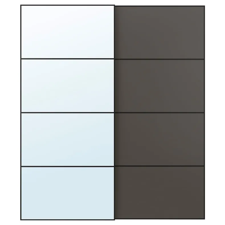 IKEA AULI АУЛІ / MEHAMN МЕХАМН, розсувні дверцята, 2 шт., чорне дзеркало / 2шт темно-сірий, 200x236 см 395.605.71 фото №1