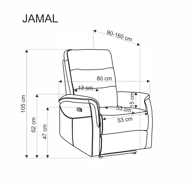 Кресло реклайнер HALMAR JAMAL серый фото №2