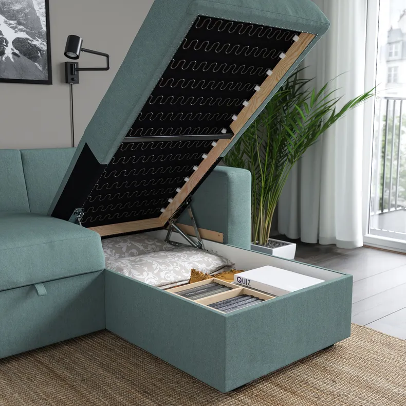 IKEA BÅRSLÖV БОРСЛЁВ, 3-местный диван-кровать с козеткой, Tibbleby светло-серый бирюзовый 805.308.16 фото №5