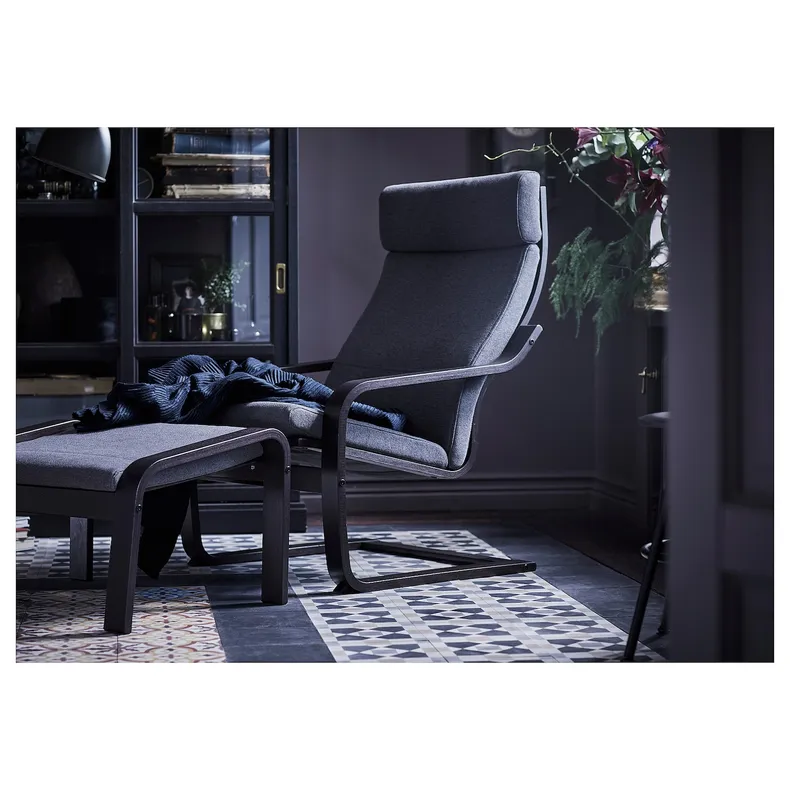 IKEA POÄNG ПОЭНГ, кресло, черный / коричневый / антрацитовый 191.977.80 фото №4