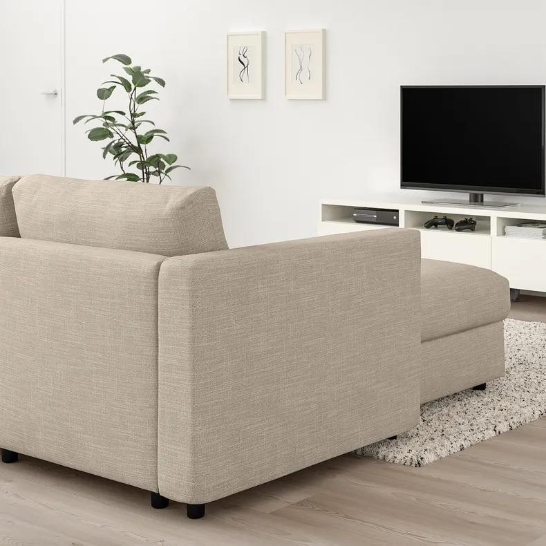 IKEA VIMLE ВИМЛЕ, 5-местный угловой диван, с шезлонгом/Hillared бежевый 894.343.54 фото №2