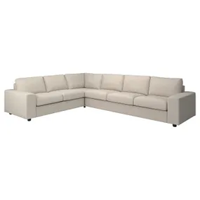 IKEA VIMLE ВИМЛЕ, 5-местный угловой диван, с широкими подлокотниками / бежевый с пунцовым оттенком 394.017.99 фото