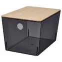 IKEA KUGGIS КУГГІС, коробка з кришкою, прозорий чорний/бамбук, 18x26x15 см 895.612.95 фото thumb №1